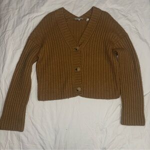 Chunky Ribbed Wool & Cashmere Cropped Cardigan Sweater